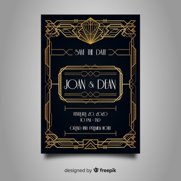 Wedding invitation template with elegant art deco concept