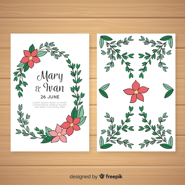 Free Vector | Wedding invitation template with floral decoration