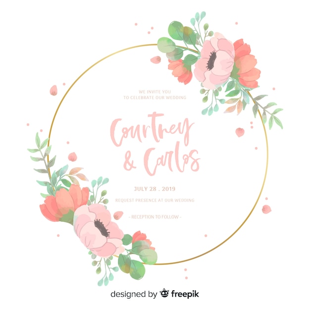 Free Vector Wedding Invitation Template With Floral Frame
