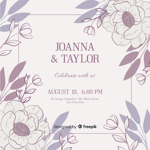 Download Wedding invitation template with flowers Vector | Free Download