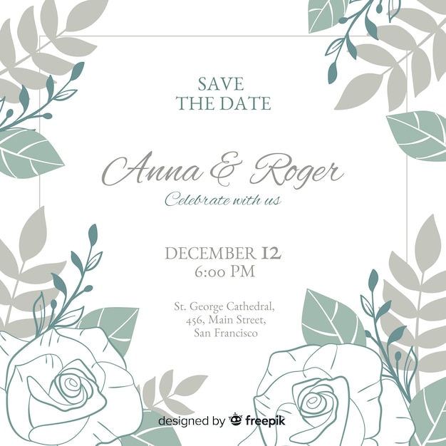 Download Wedding invitation template with flowers Vector | Free Download