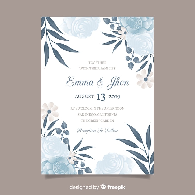 Premium Vector | Wedding invitation template with flowers