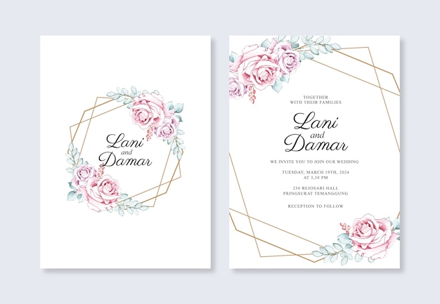 Premium Vector | Wedding invitation template with geometric gold and ...