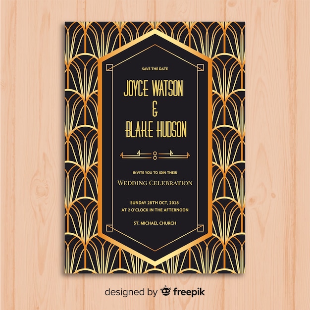 Free Vector Wedding invitation template with lovely art