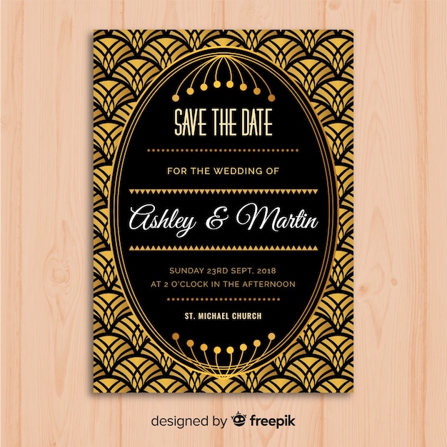 Wedding invitation template with lovely art deco concept
