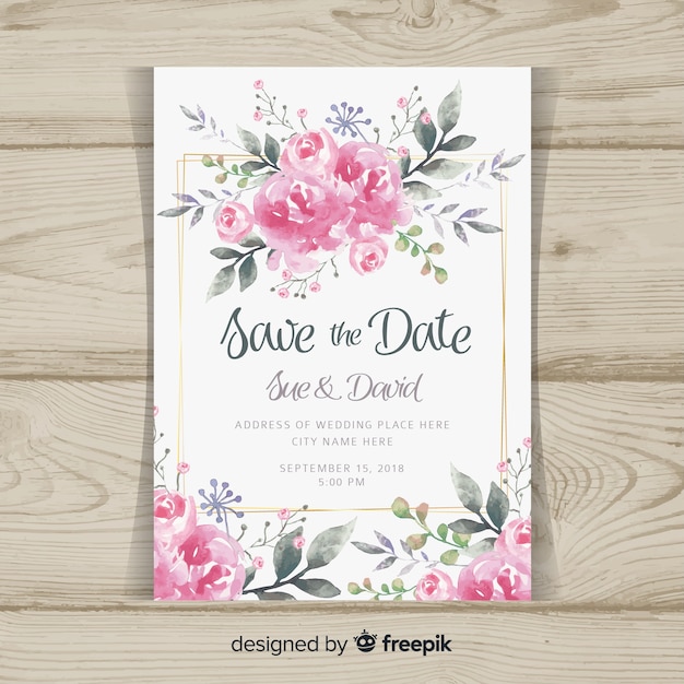 Wedding Invitation Template With Peony Flowers Vector Free Download 4541