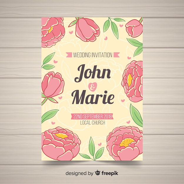 Download Wedding invitation template with peony flowers Vector ...