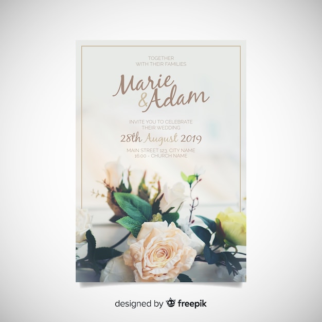 Download Wedding invitation template with photo | Free Vector