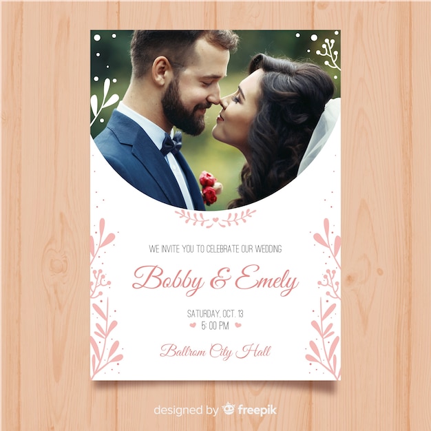 Wedding invitation template with photo Vector | Free Download