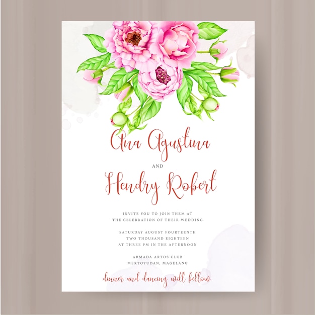 Premium Vector Wedding Invitation Template With Watercolor Peony Flowers 2122