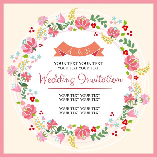 Wedding invitation with a floral wreath Vector | Free Download