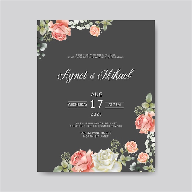 Premium Vector | Wedding invitation with beautiful flowers