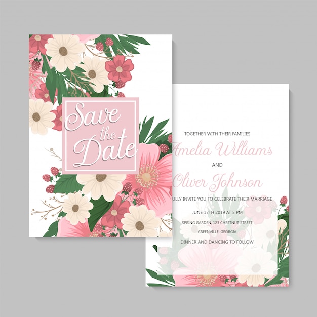 Download Wedding invitation with colorful flower. Vector | Free ...