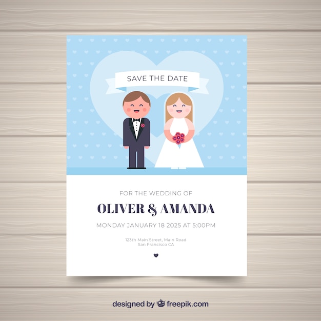 Wedding invitation with couple in flat\
style