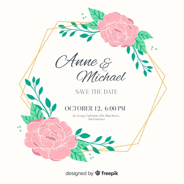 Download Wedding invitation with floral frame Vector | Free Download