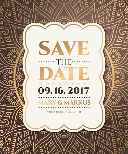 Download Wedding invitation with golden mandala elements | Free Vector