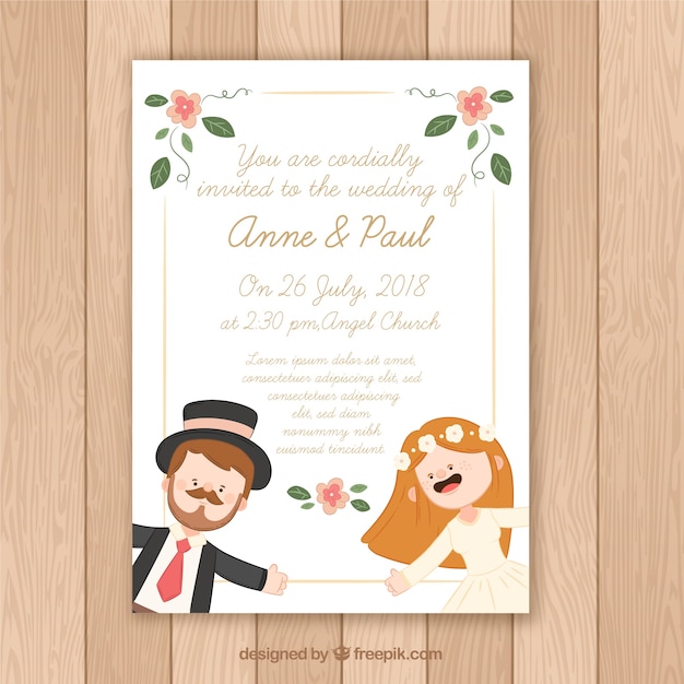 Free Vector | Wedding invitation with happy couple