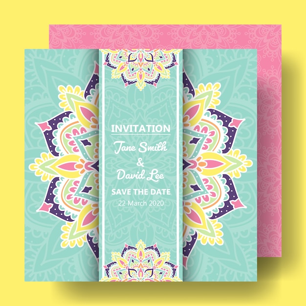 Download Wedding invitation with mandala ornament Vector | Premium Download