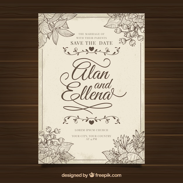 Wedding Invitation With Ornaments In Vintage Style Free Vector