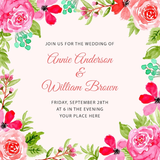 Premium Vector | Wedding invitation with pretty watercolor floral frame