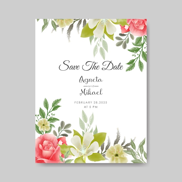 Premium Vector | Wedding invitation with printable beautiful flower and ...