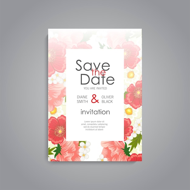 Free Vector | Wedding invitation with red flower