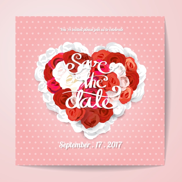 Wedding invitation with red roses heart