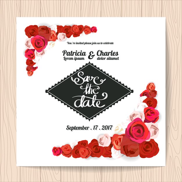 Wedding invitation with roses frame