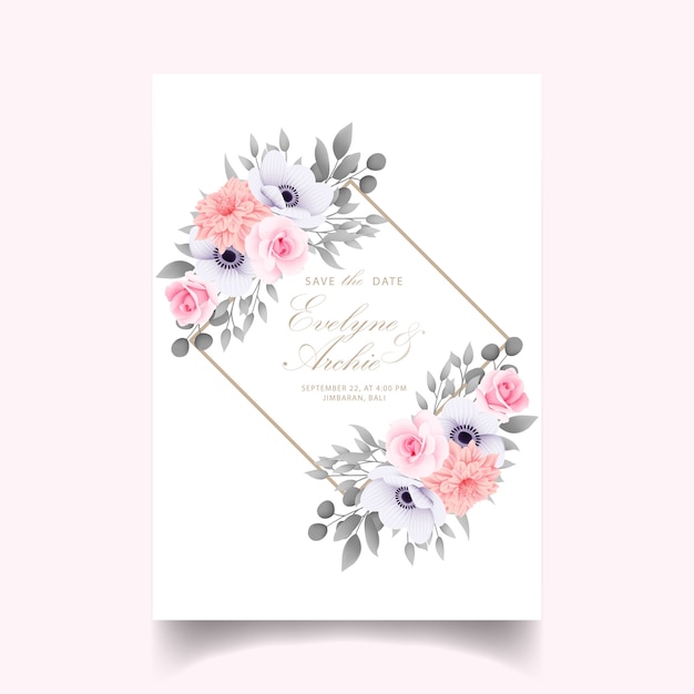 Premium Vector | Wedding invitation with roses