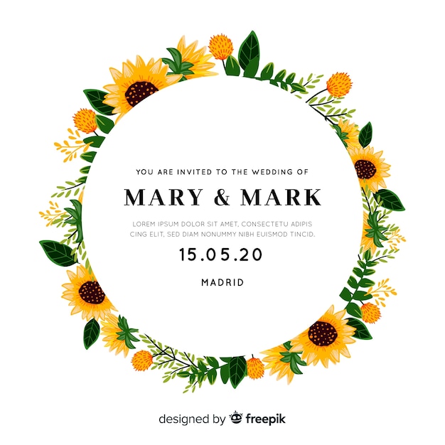 Download Wedding invitation with sunflowers frame | Free Vector