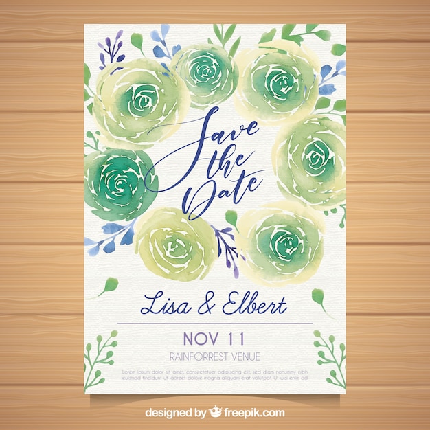Wedding invitation with watercolor floral Free Vector