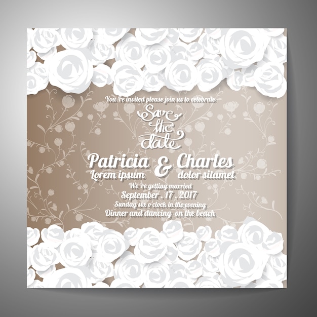 Wedding invitation with white roses\
design