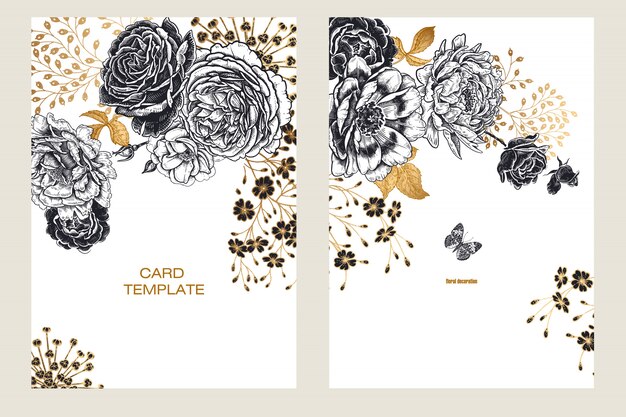 Premium Vector | Wedding invitations templates cards with flowers peonies.
