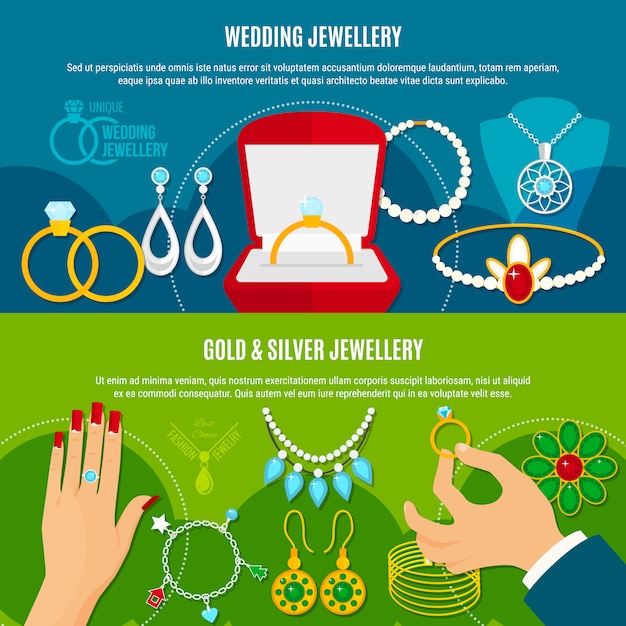 Download Wedding jewelry horizontal banners | Free Vector