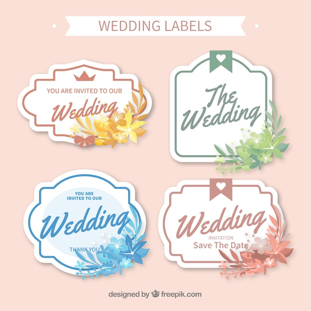 Download Wedding label pack in different colors | Free Vector