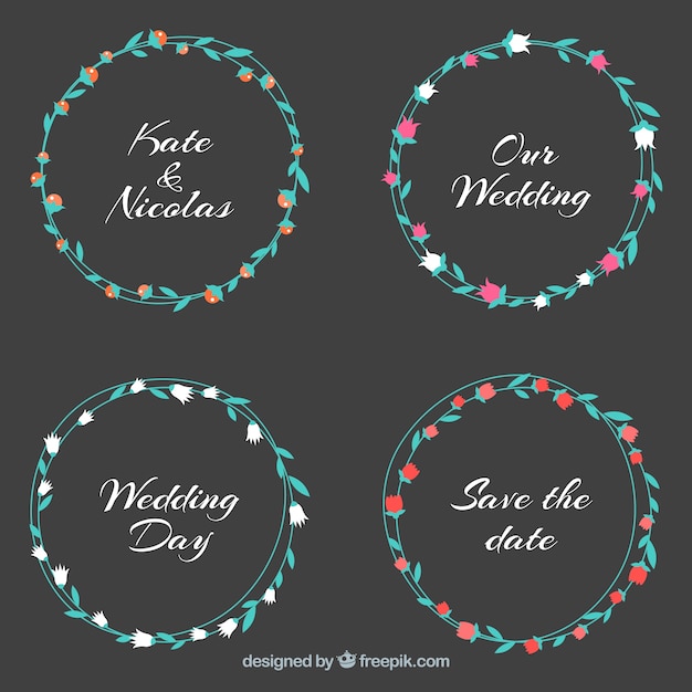 Download Wedding label and wreath collection | Free Vector