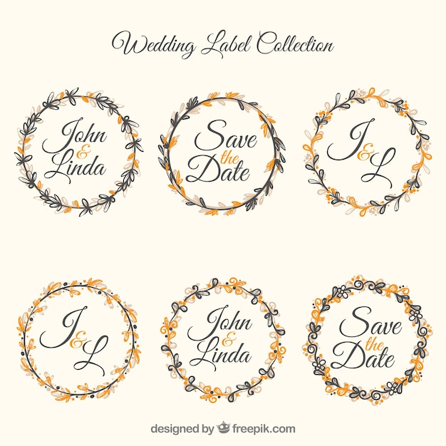 Download Wedding labels collection in hand drawn style | Free Vector