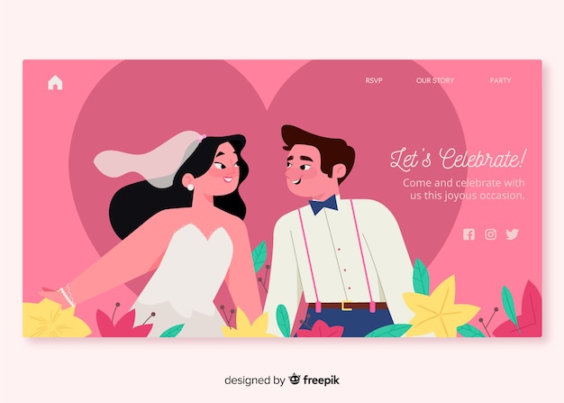 Wedding landing page design for web template Free Vector