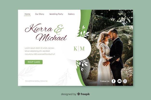 Wedding landing page with photo Free Vector
