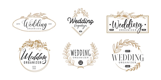 Wedding logo set template, wedding organizer logotype Premium Vector