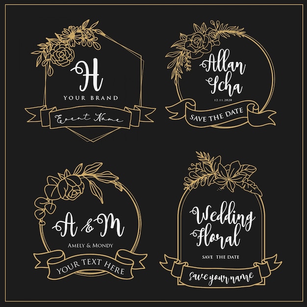 Download Wedding logos that can be edited with flower lines ...