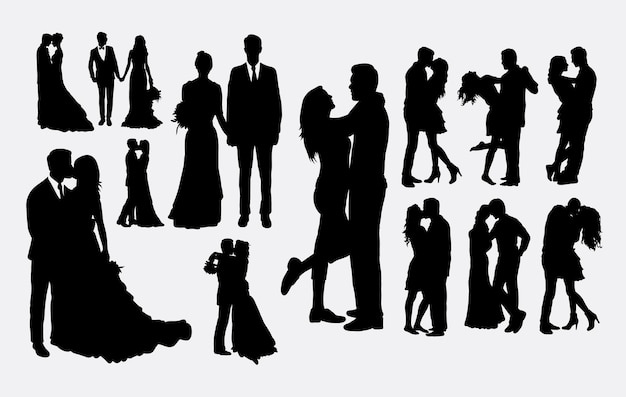 Download Wedding loving couple silhouette Vector | Premium Download