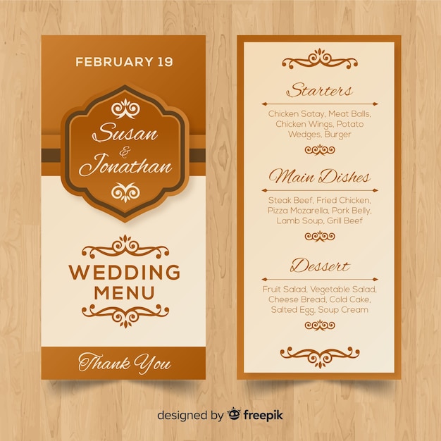 Wedding menu template Free Vector