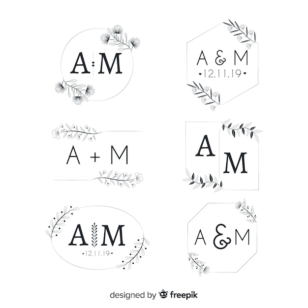 Download Wedding monogram logo templates collection | Free Vector