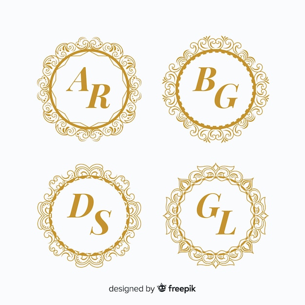 Wedding monogram logo templates collection Free Vector