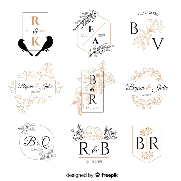 Download Wedding monogram logo templates collection | Free Vector