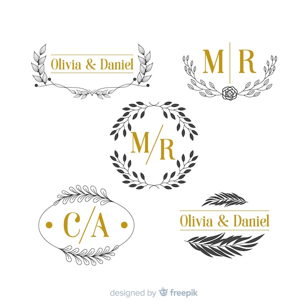 Wedding monogram logo templates collection Vector | Free ...