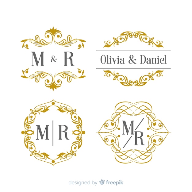 Free Vector | Wedding monogram logo templates collection