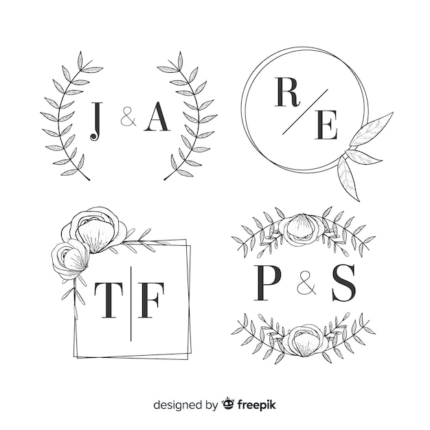 Download Wedding monogram logos template collection | Free Vector