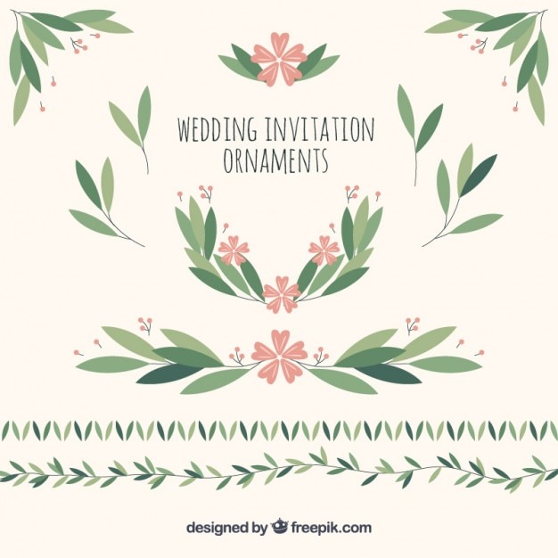 Download Wedding ornaments of leaves and flowers | Free Vector